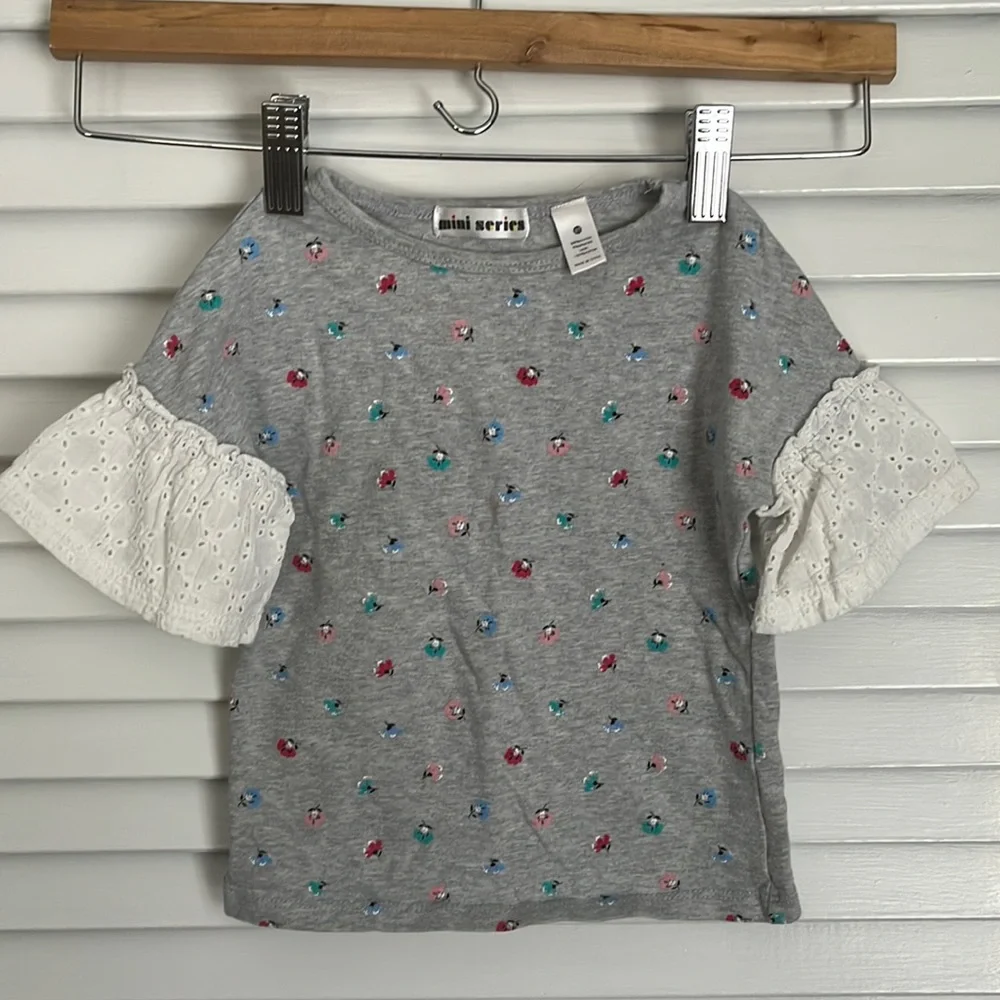 Mini Series Floral Tee Shirt Eyelet Bell Sleeve